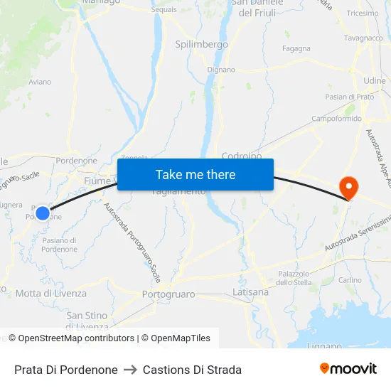 Prata Di Pordenone to Castions Di Strada map