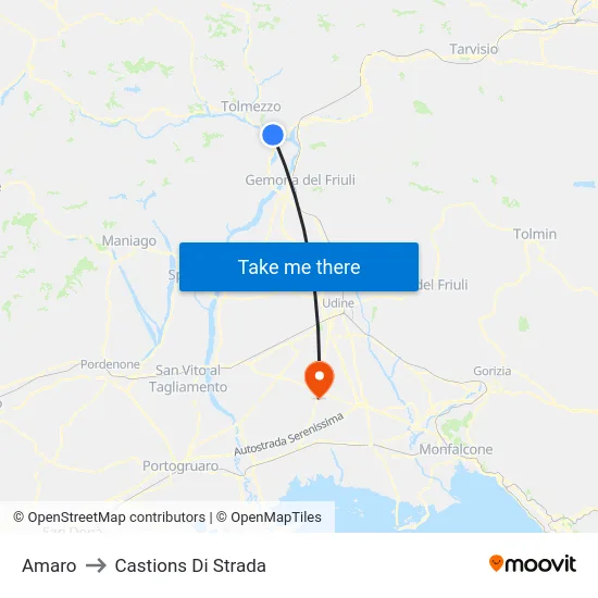 Amaro to Castions Di Strada map