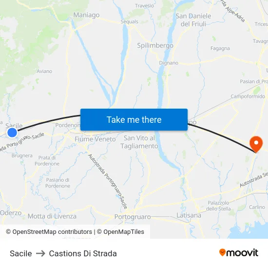 Sacile to Castions Di Strada map