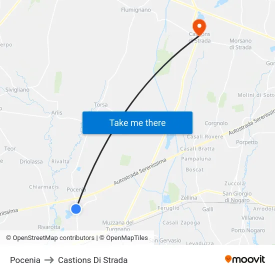 Pocenia to Castions Di Strada map