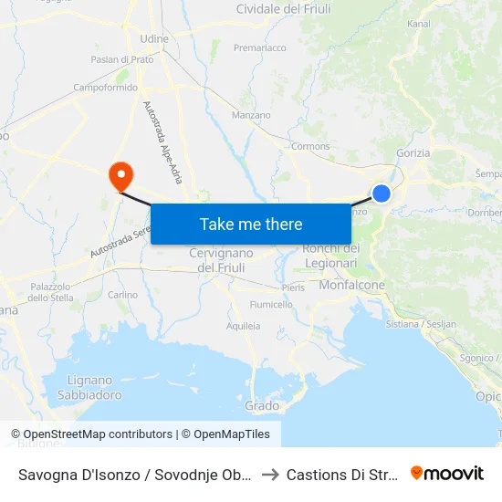 Savogna D'Isonzo / Sovodnje Ob Soči to Castions Di Strada map