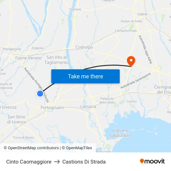 Cinto Caomaggiore to Castions Di Strada map