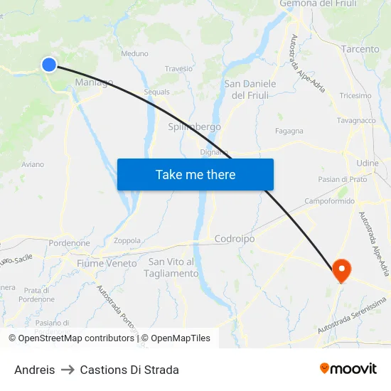 Andreis to Castions Di Strada map