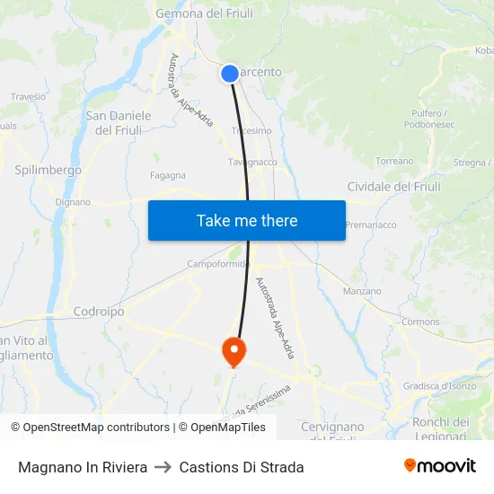 Magnano In Riviera to Castions Di Strada map
