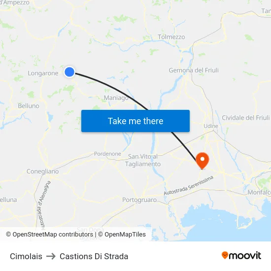 Cimolais to Castions Di Strada map