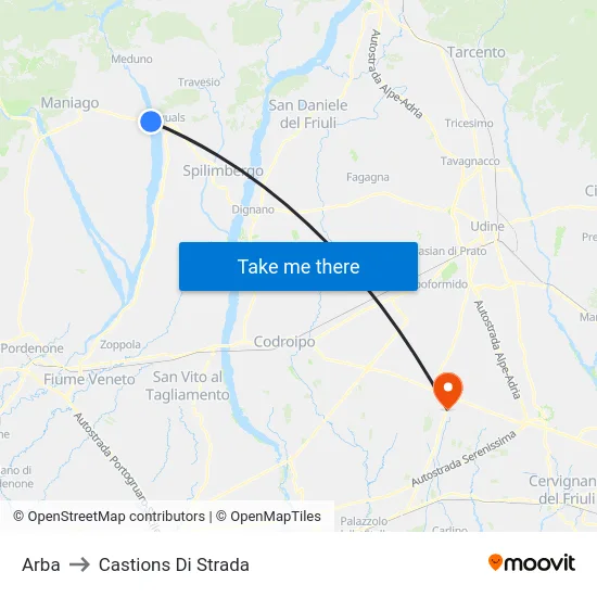 Arba to Castions Di Strada map