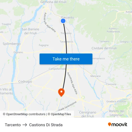 Tarcento to Castions Di Strada map