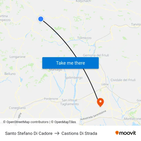 Santo Stefano Di Cadore to Castions Di Strada map