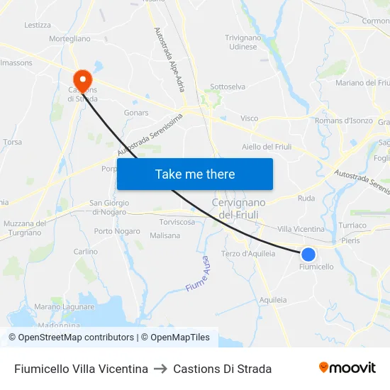 Fiumicello Villa Vicentina to Castions Di Strada map