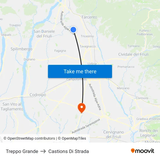 Treppo Grande to Castions Di Strada map