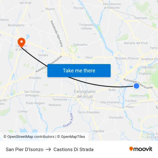 San Pier D'Isonzo to Castions Di Strada map
