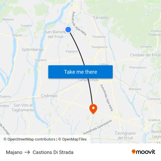 Majano to Castions Di Strada map