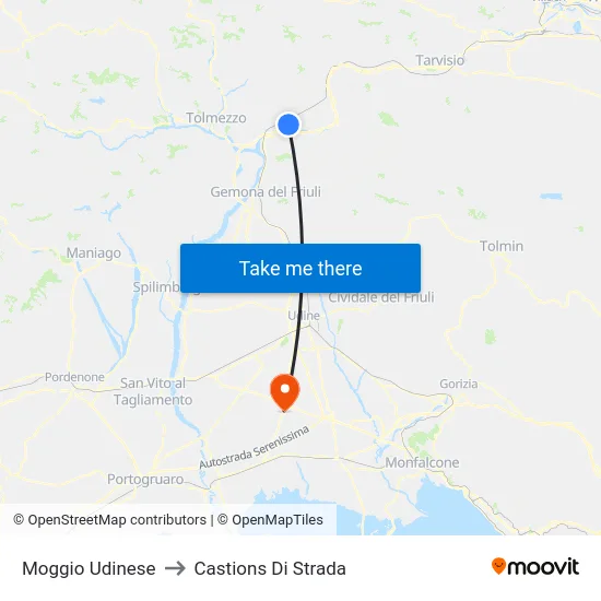 Moggio Udinese to Castions Di Strada map