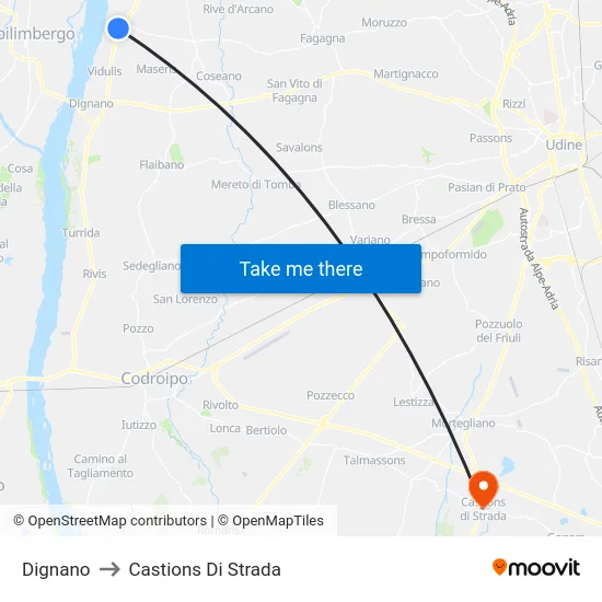 Dignano to Castions Di Strada map