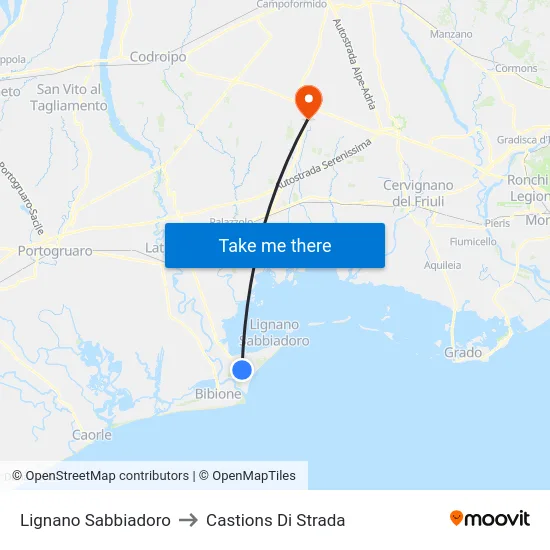 Lignano Sabbiadoro to Castions Di Strada map