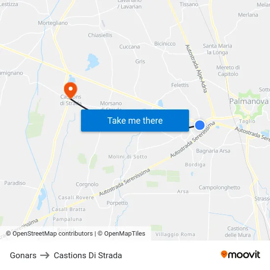 Gonars to Castions Di Strada map