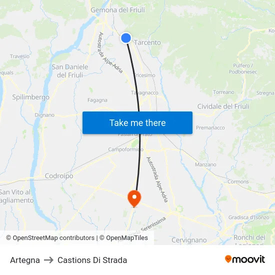 Artegna to Castions Di Strada map