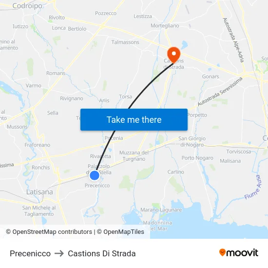 Precenicco to Castions Di Strada map
