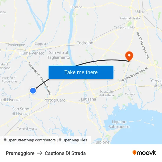 Pramaggiore to Castions Di Strada map