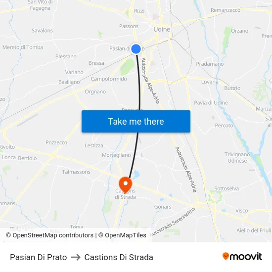 Pasian Di Prato to Castions Di Strada map