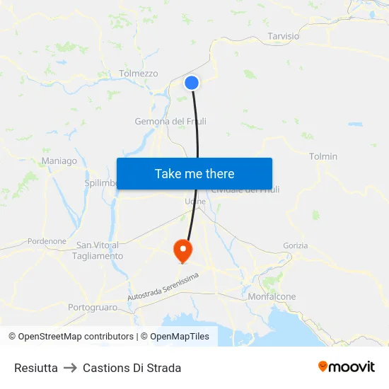 Resiutta to Castions Di Strada map