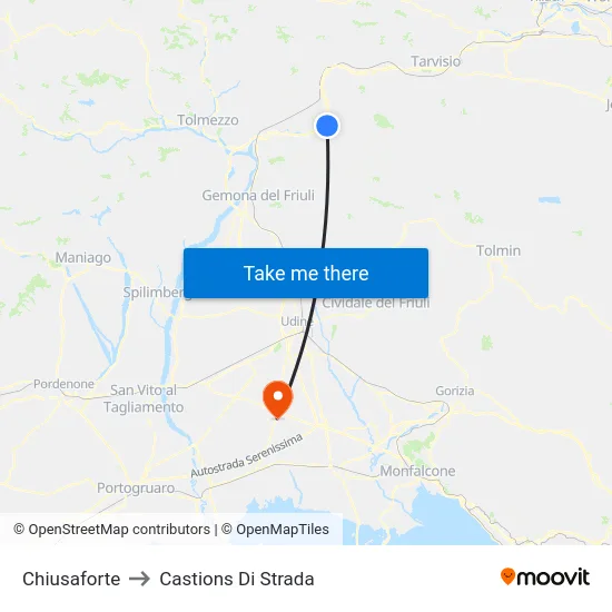 Chiusaforte to Castions Di Strada map