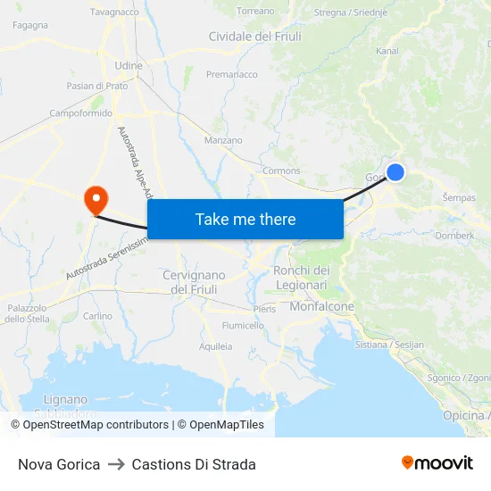 Nova Gorica to Castions Di Strada map