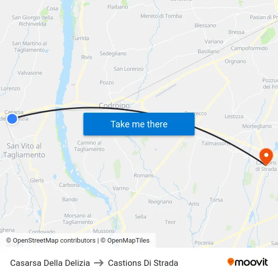 Casarsa Della Delizia to Castions Di Strada map