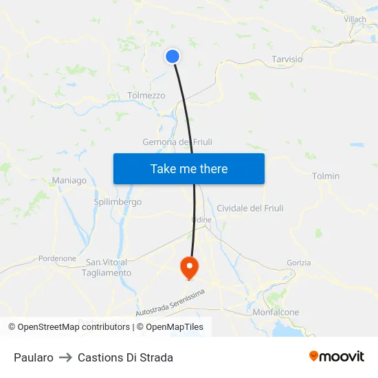 Paularo to Castions Di Strada map