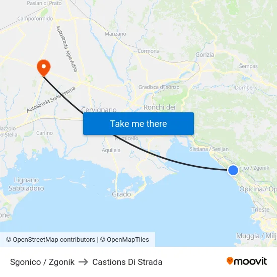 Sgonico / Zgonik to Castions Di Strada map