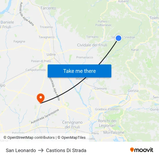 San Leonardo to Castions Di Strada map
