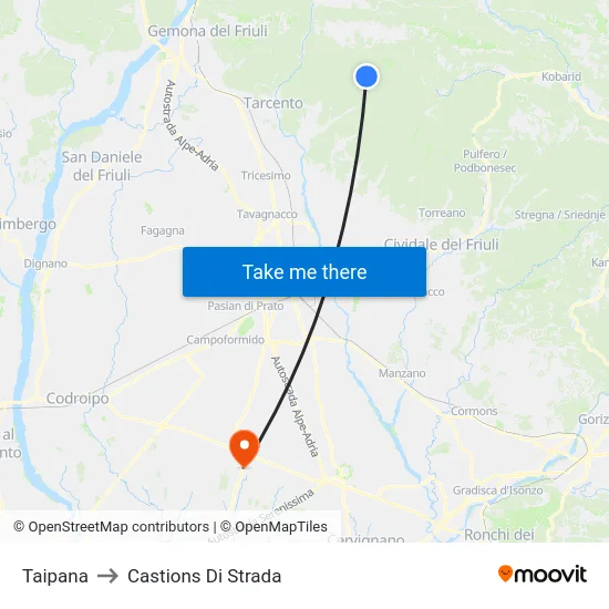 Taipana to Castions Di Strada map