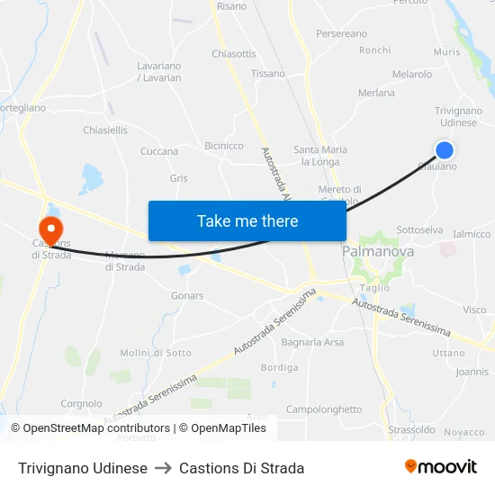 Trivignano Udinese to Castions Di Strada map