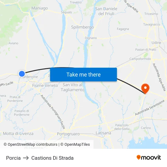 Porcia to Castions Di Strada map