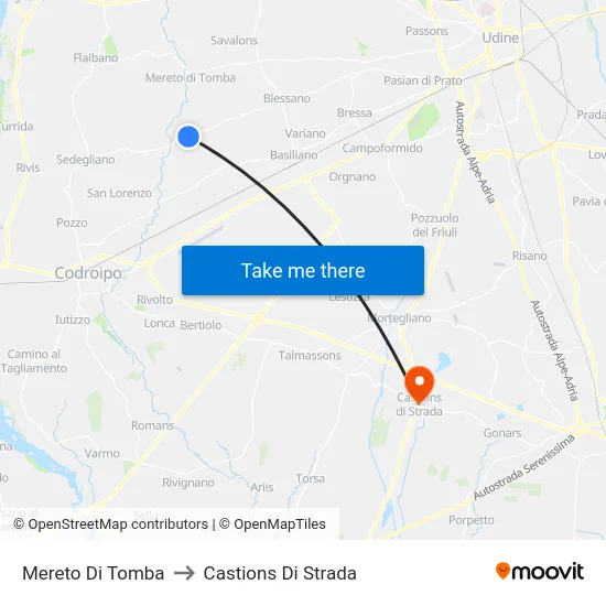 Mereto Di Tomba to Castions Di Strada map