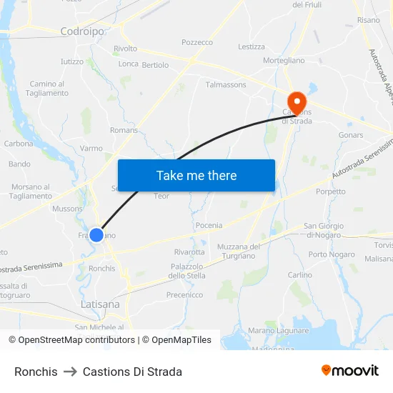 Ronchis to Castions Di Strada map