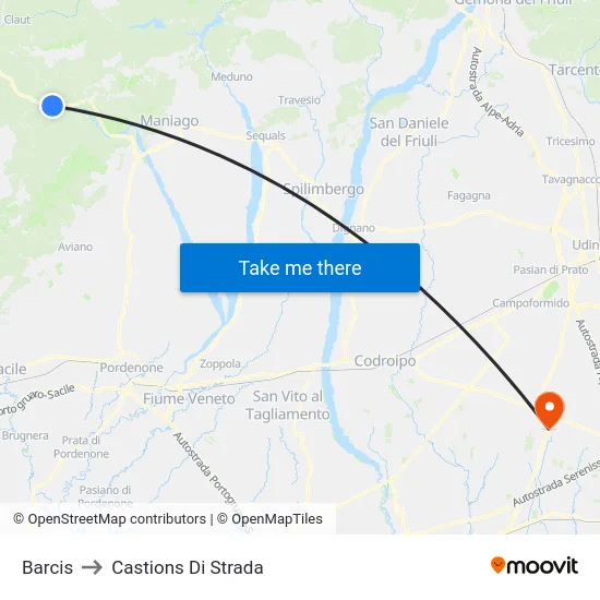 Barcis to Castions Di Strada map