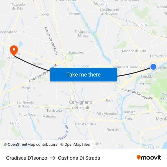 Gradisca D'Isonzo to Castions Di Strada map