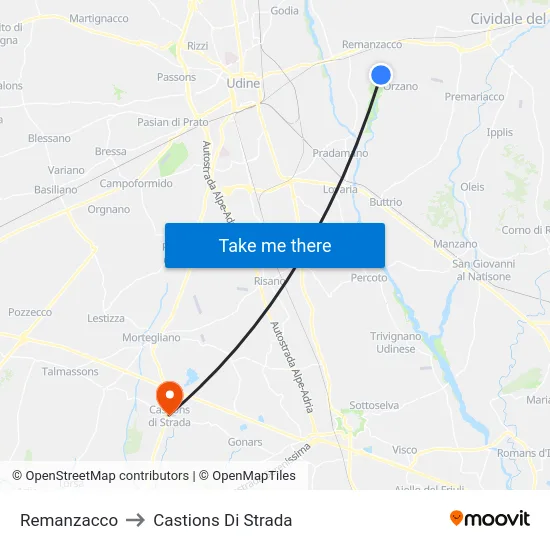 Remanzacco to Castions Di Strada map