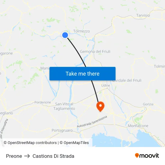 Preone to Castions Di Strada map