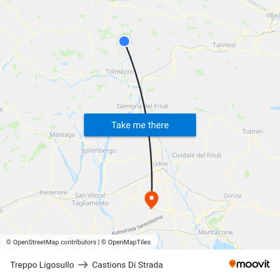 Treppo Ligosullo to Castions Di Strada map