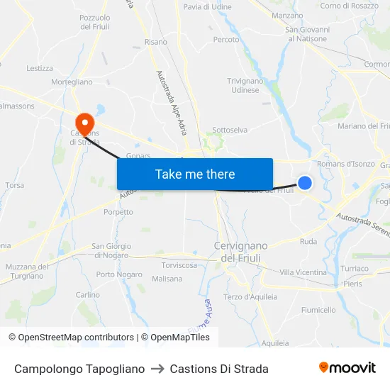 Campolongo Tapogliano to Castions Di Strada map