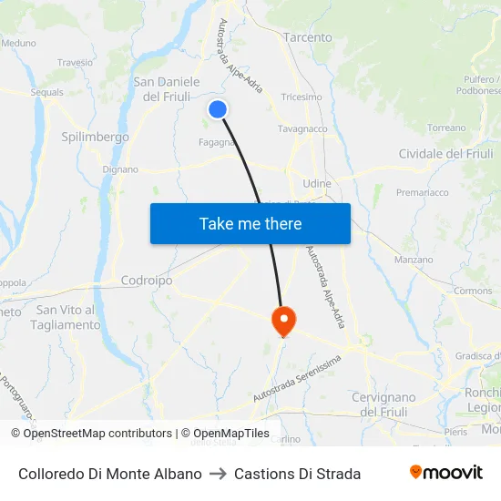 Colloredo Di Monte Albano to Castions Di Strada map