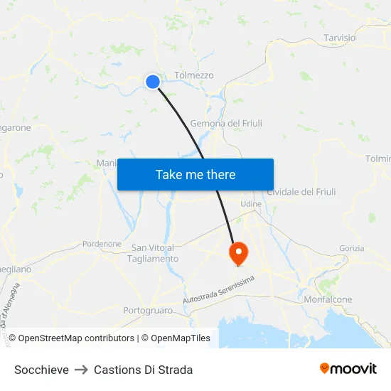 Socchieve to Castions Di Strada map