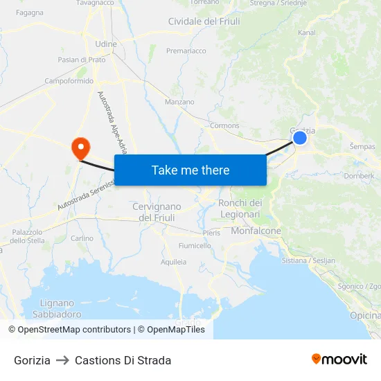 Gorizia to Castions Di Strada map