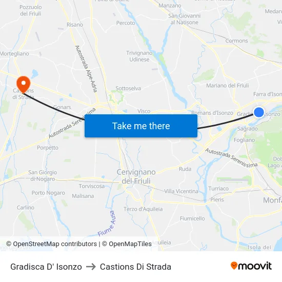 Gradisca D' Isonzo to Castions Di Strada map