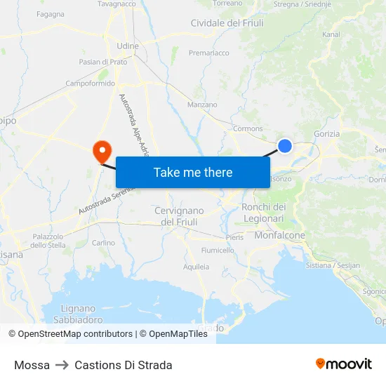 Mossa to Castions Di Strada map