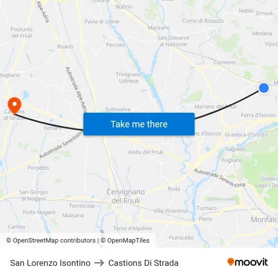 San Lorenzo Isontino to Castions Di Strada map