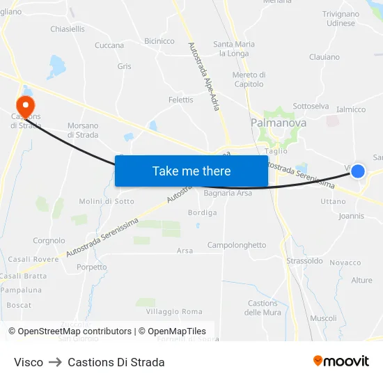 Visco to Castions Di Strada map