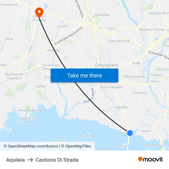 Aquileia to Castions Di Strada map